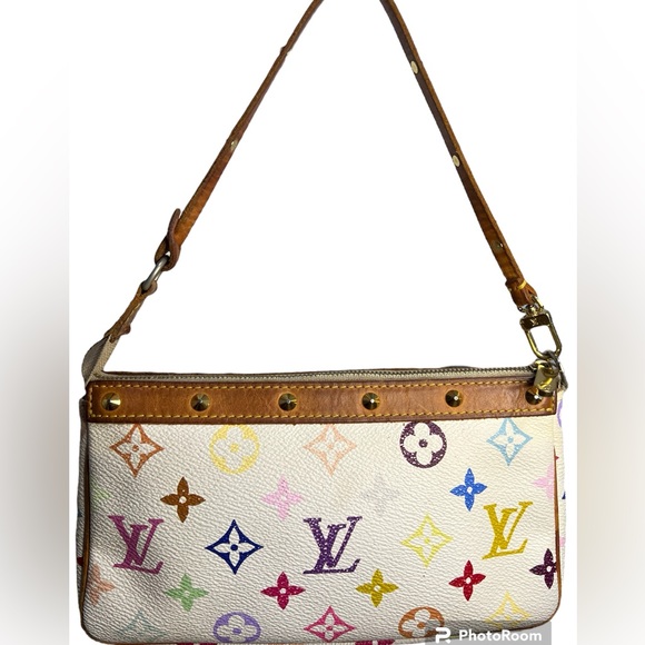 Authentic Louis Vuitton x Takashi Murakami White Monogram Multicolor Pochette - Picture 2 of 16